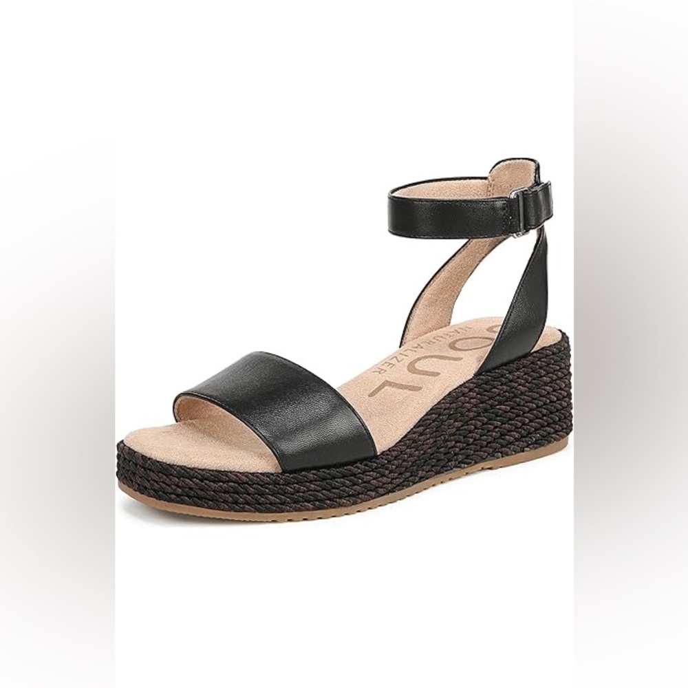 SOUL Naturalizer Gloria Black wedge sandals size NWOT